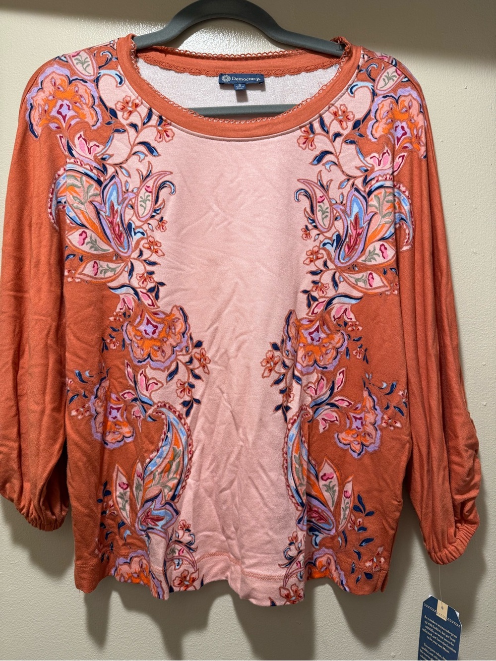 Democracy Coral and Blush Floral Embroidered Tunic
